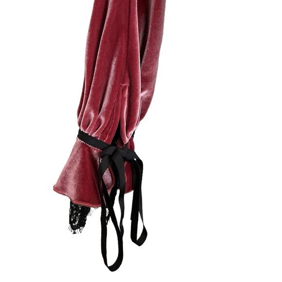 Self-Portrait Pink Velvet Blouse with black lace and bows around cuffs. - Picture 7 of 13